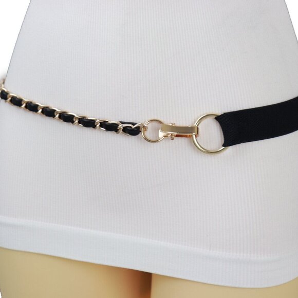 New women black elastic waistband with gold chain links adjustable fit Size S M - Picture 13 of 14